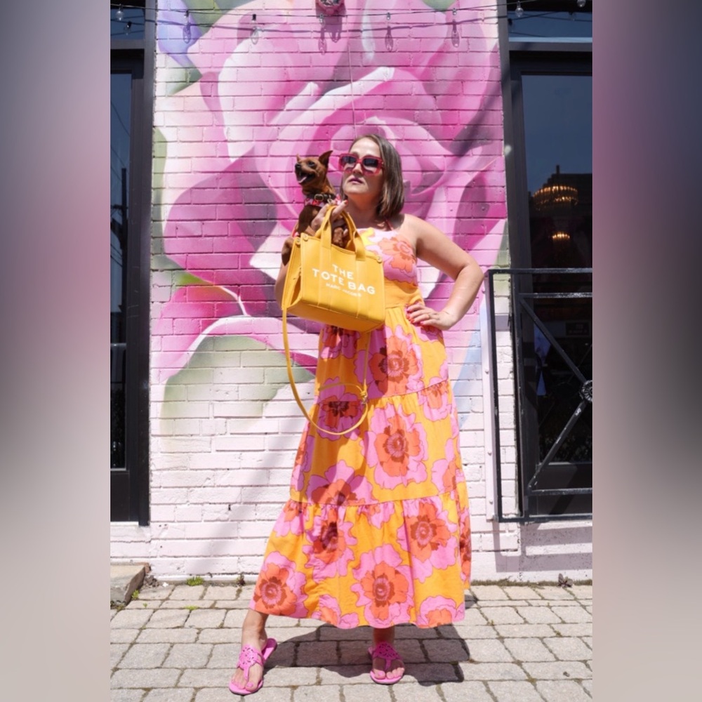 NEW Gap Large Bright Floral Halter Maxi Dress in Yellow & Pink
